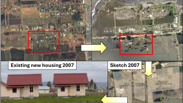 combines pics of housing development after tsunami