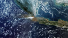 Satellite image of erupting volcano