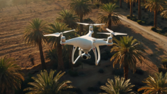 A UAV hovering over a palm farm