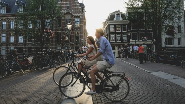 two cyclists in Amsterdam
