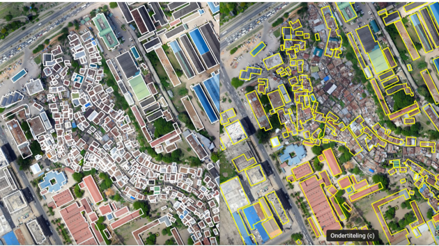 An aerial image of houses with an overlay of outlines