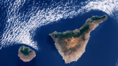 A satellite image of clouds over the Canary Islands