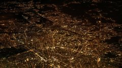 An aerial view of a city at night