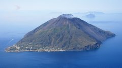 Aerial image of Stromboli volcano, Italy