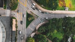 An aerial image of a busy intersection